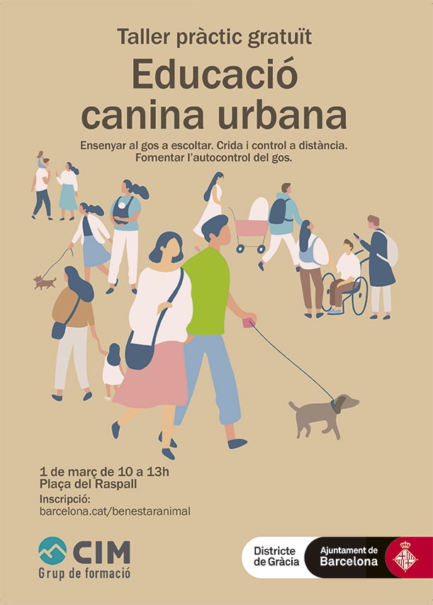 Cartel taller educación canina en Gràcia