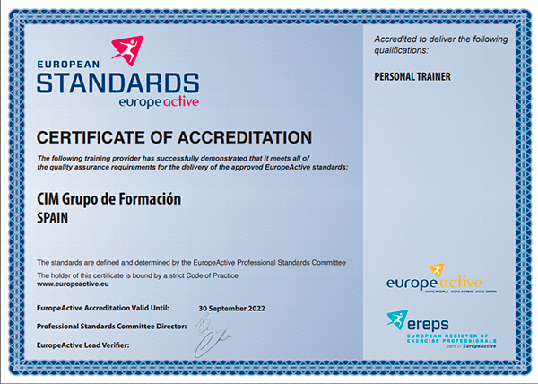 Certificado Europe Active